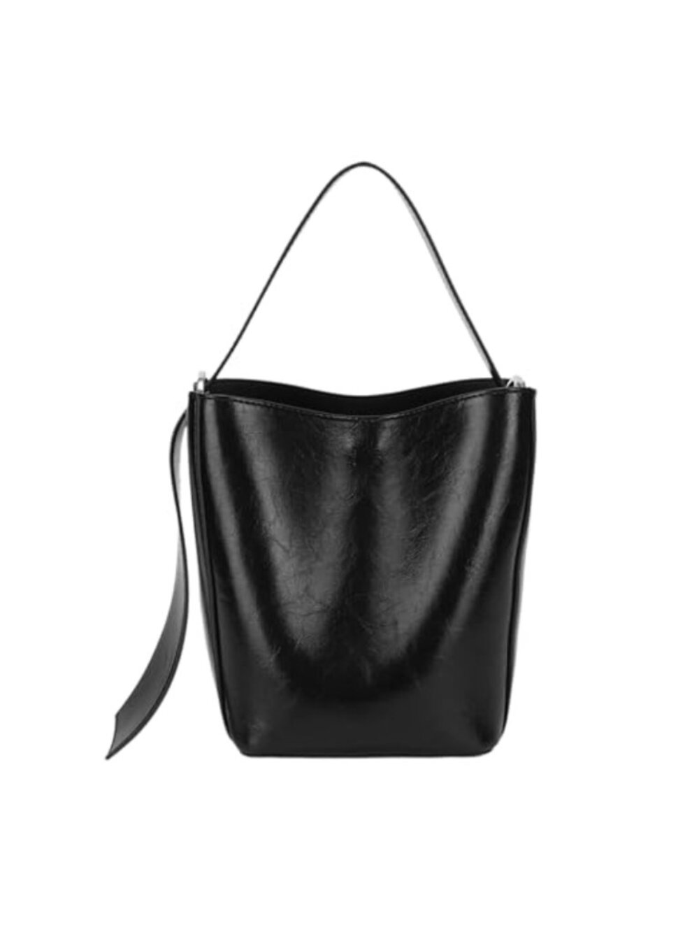Vegan Leather Bucket Crossbody Bag Top Handle Adjustable Strap